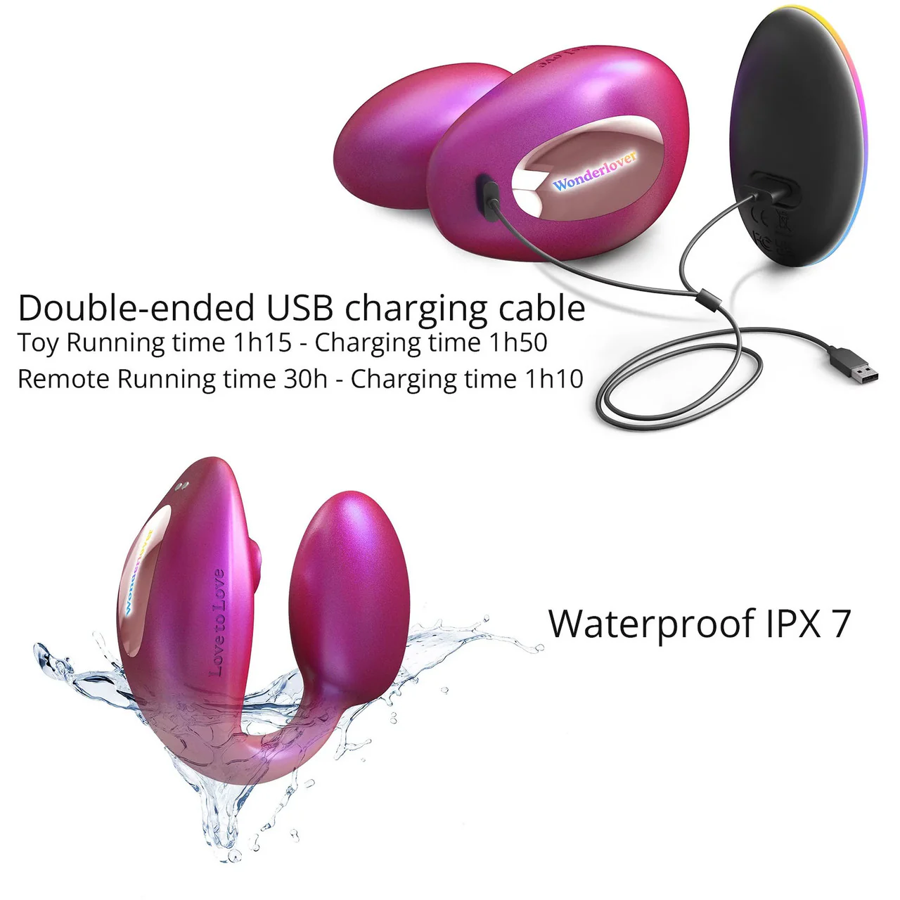 Wonderlover Air Pulse Clitoral Stimulator & Vibrating G-Spot Egg By Love To Love - Iridescent Berry - Image 5