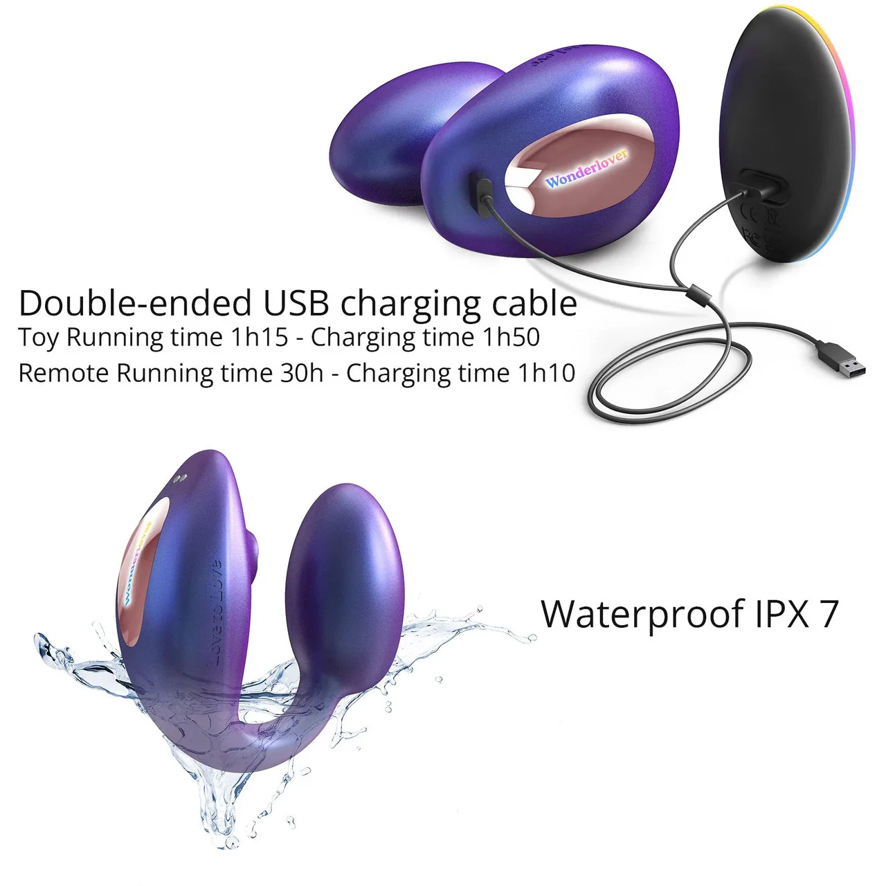 Wonderlover Air Pulse Clitoral Stimulator & Vibrating G-Spot Egg By Love To Love - Iridescent Night - Image 5