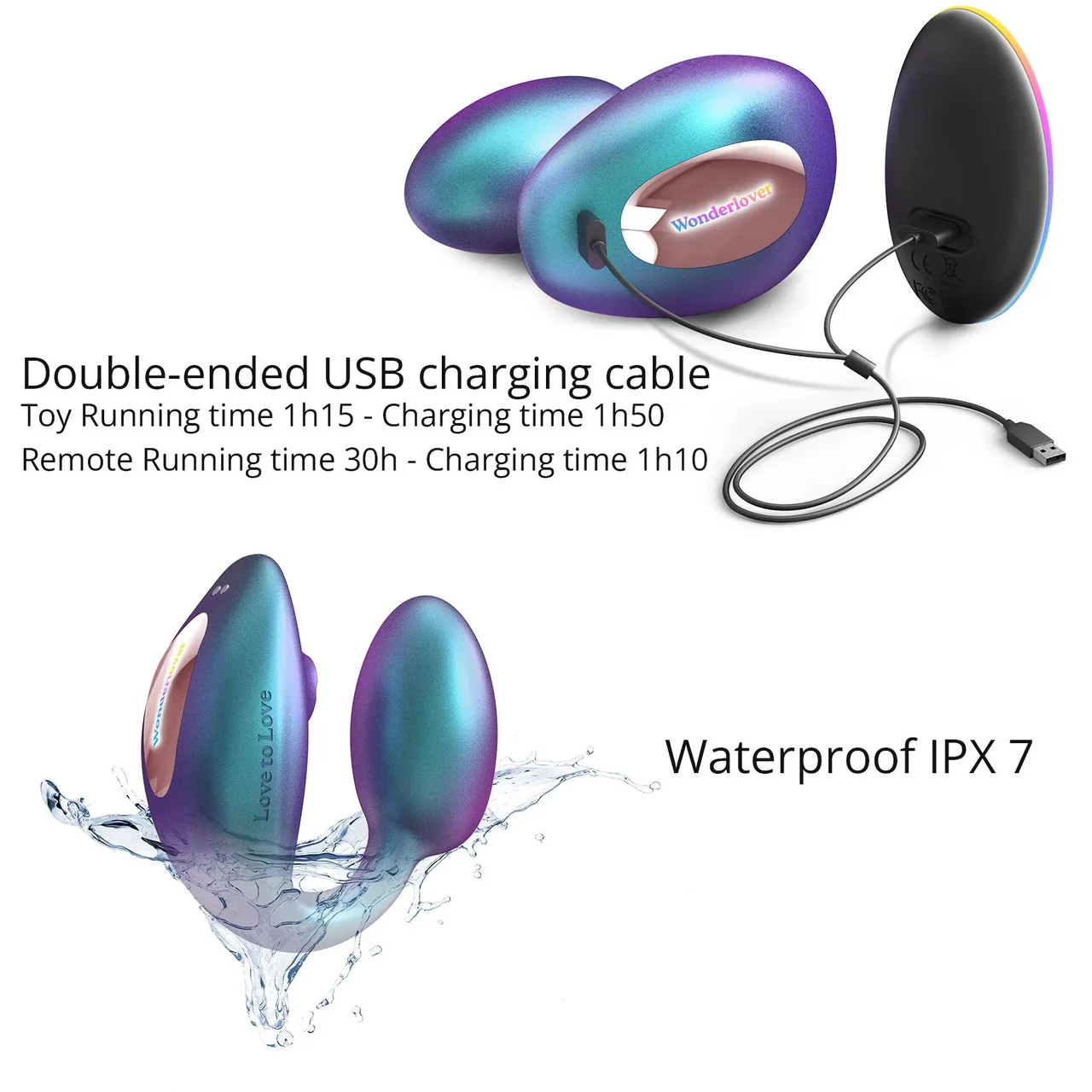 Wonderlover Air Pulse Clitoral Stimulator & Vibrating G-Spot Egg By Love To Love - Iridescent Turquoise - Image 5