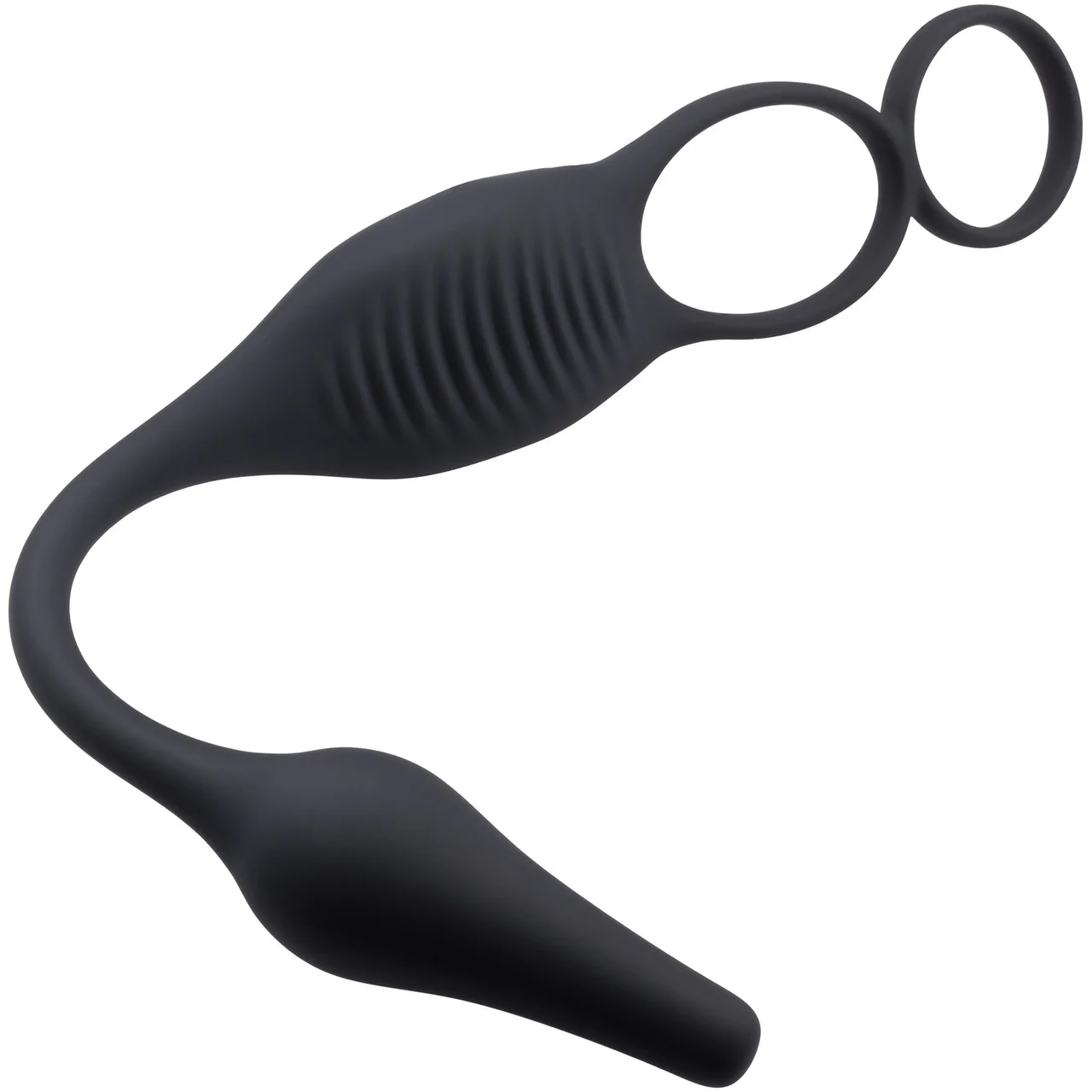 Zero Tolerance Plug & Tug Silicone Vibrating Anal Plug & Perineum Massager With Cock & Ball Rings - Black - Image 3