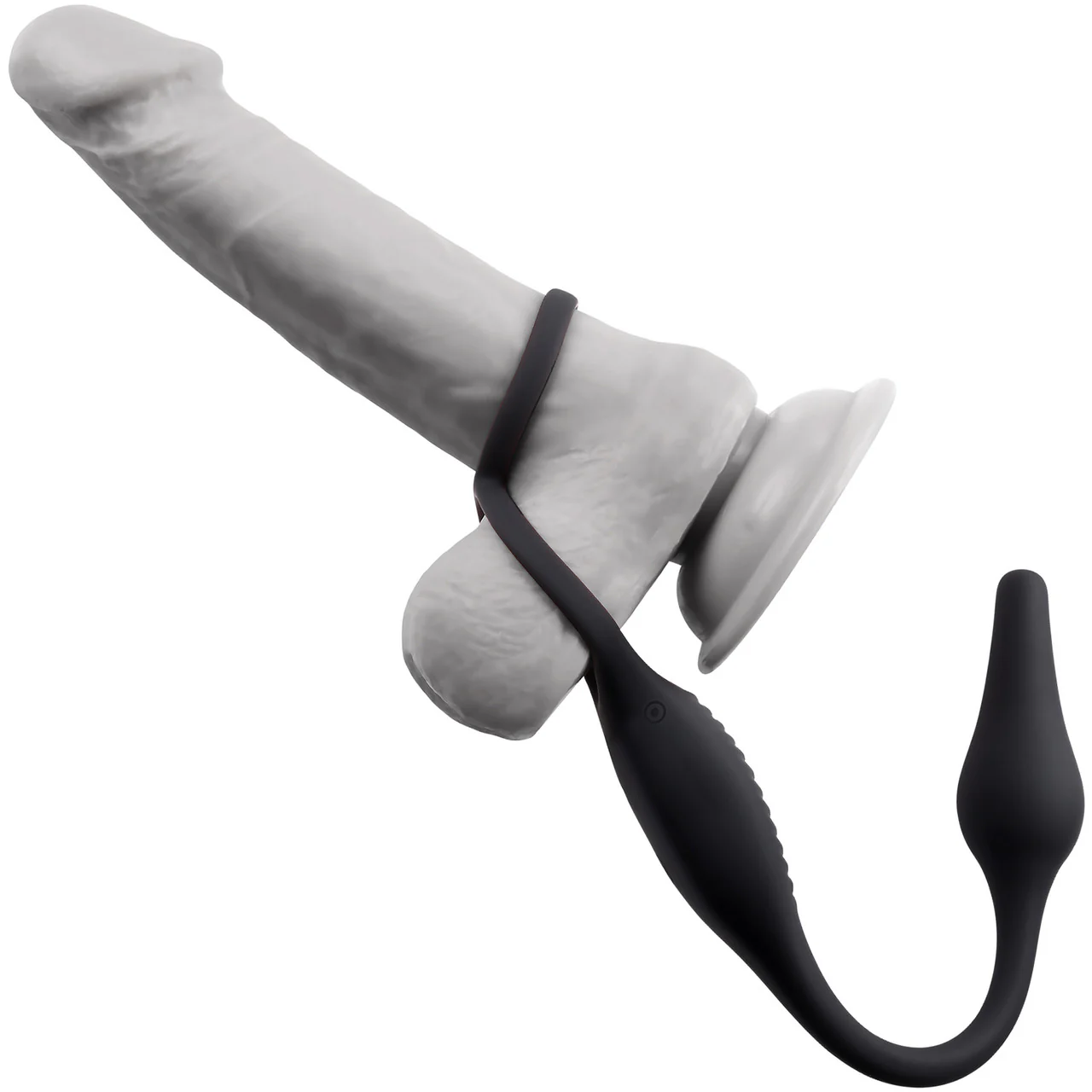 Zero Tolerance Plug & Tug Silicone Vibrating Anal Plug & Perineum Massager With Cock & Ball Rings - Black - Image 4