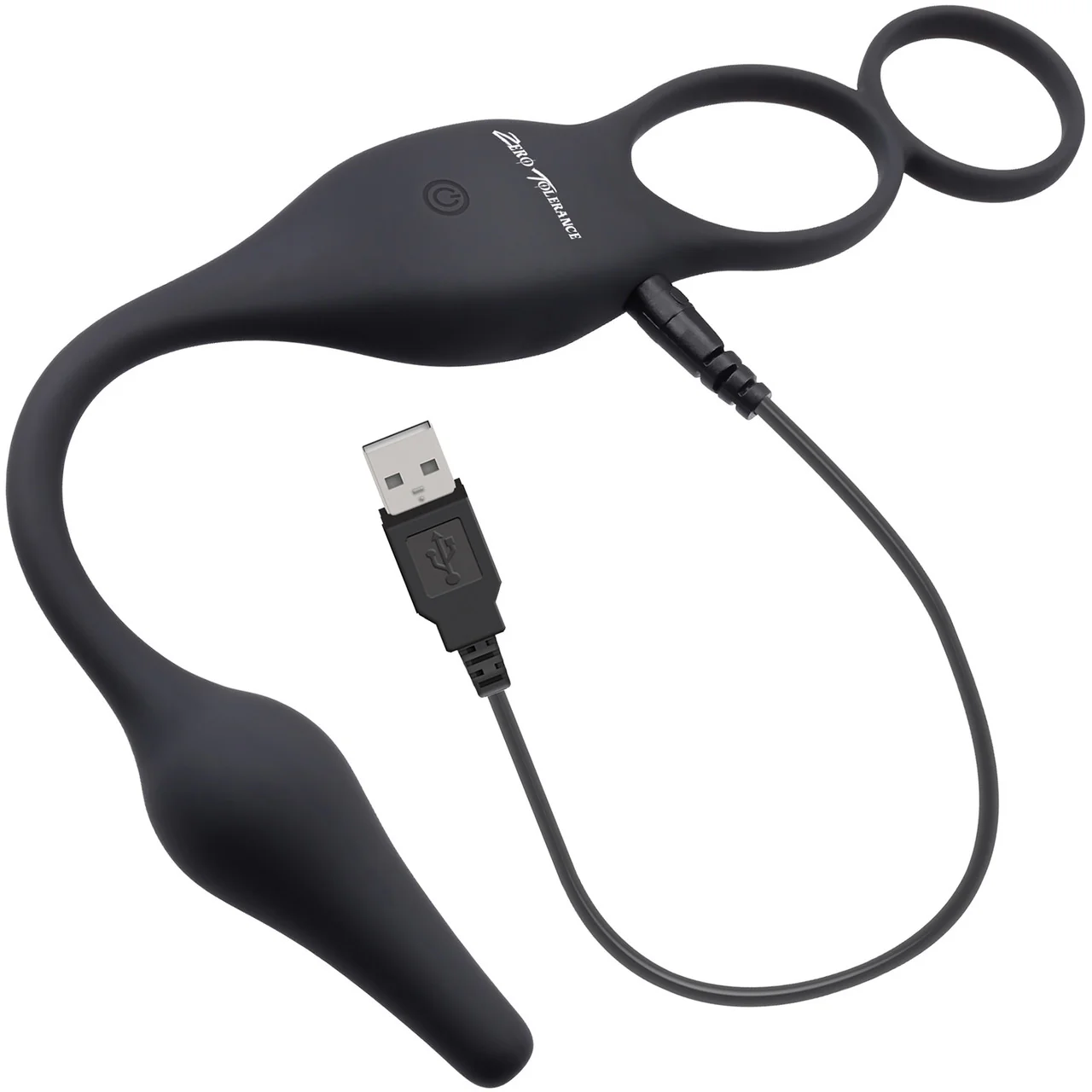 Zero Tolerance Plug & Tug Silicone Vibrating Anal Plug & Perineum Massager With Cock & Ball Rings - Black - Image 7