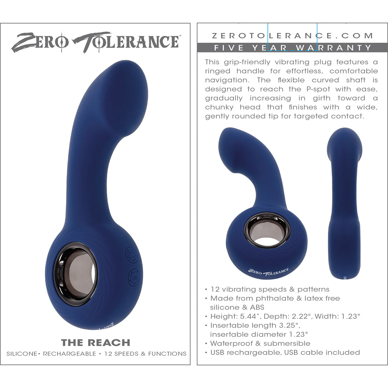 Zero Tolerance The Reach Rechargeable Waterproof Silicone G-Spot & P-Spot Vibrator With Ring Handle - Image 9