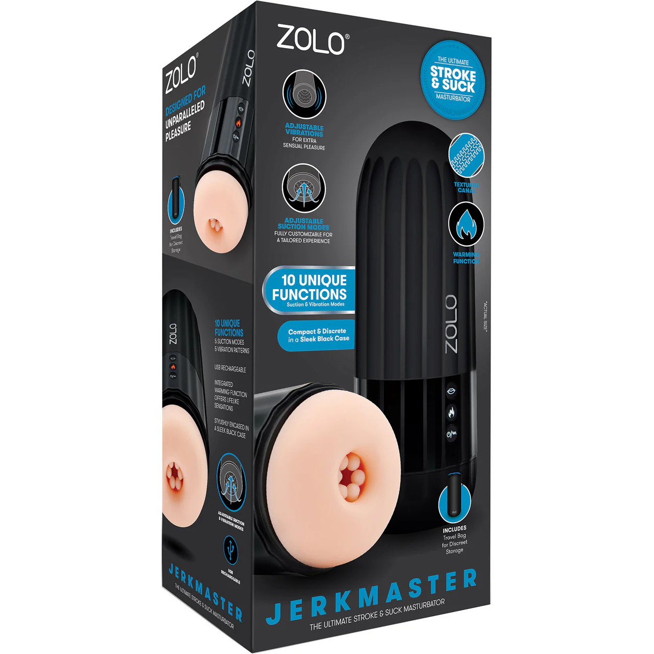 ZOLO Jerkmaster Rechargeable Silicone Warming, Sucking & Vibrating Oral Sex Penis Masturbator - Image 7