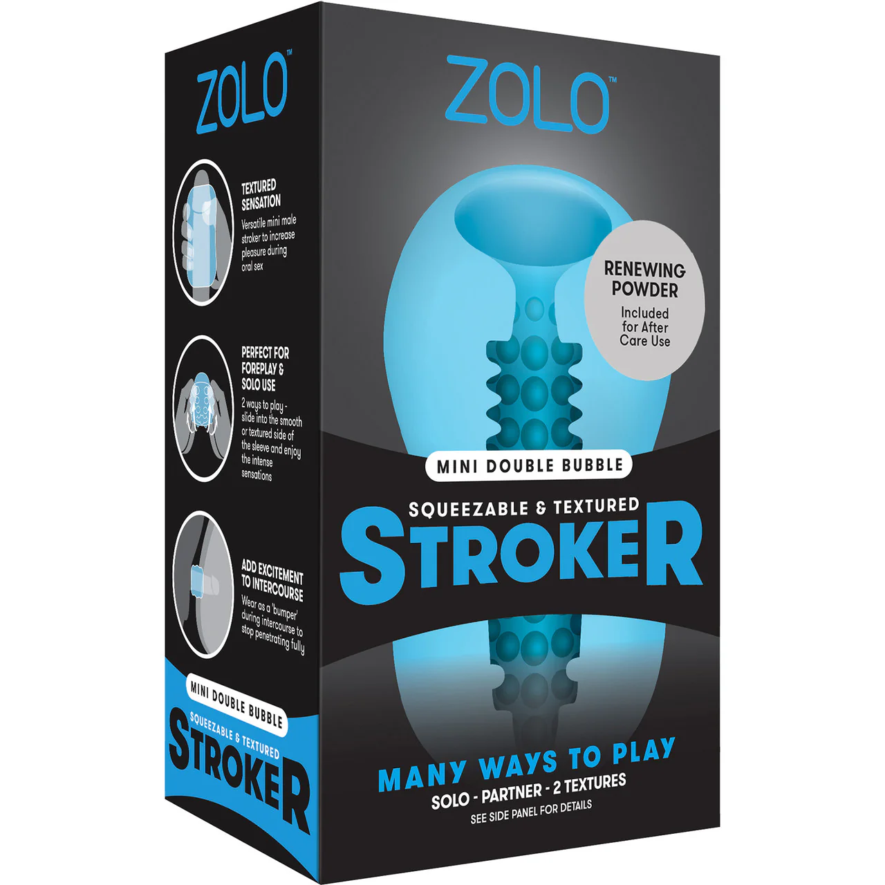 ZOLO Squeezable Mini Double Bubble Stroker Penis Masturbator - Blue - Image 2