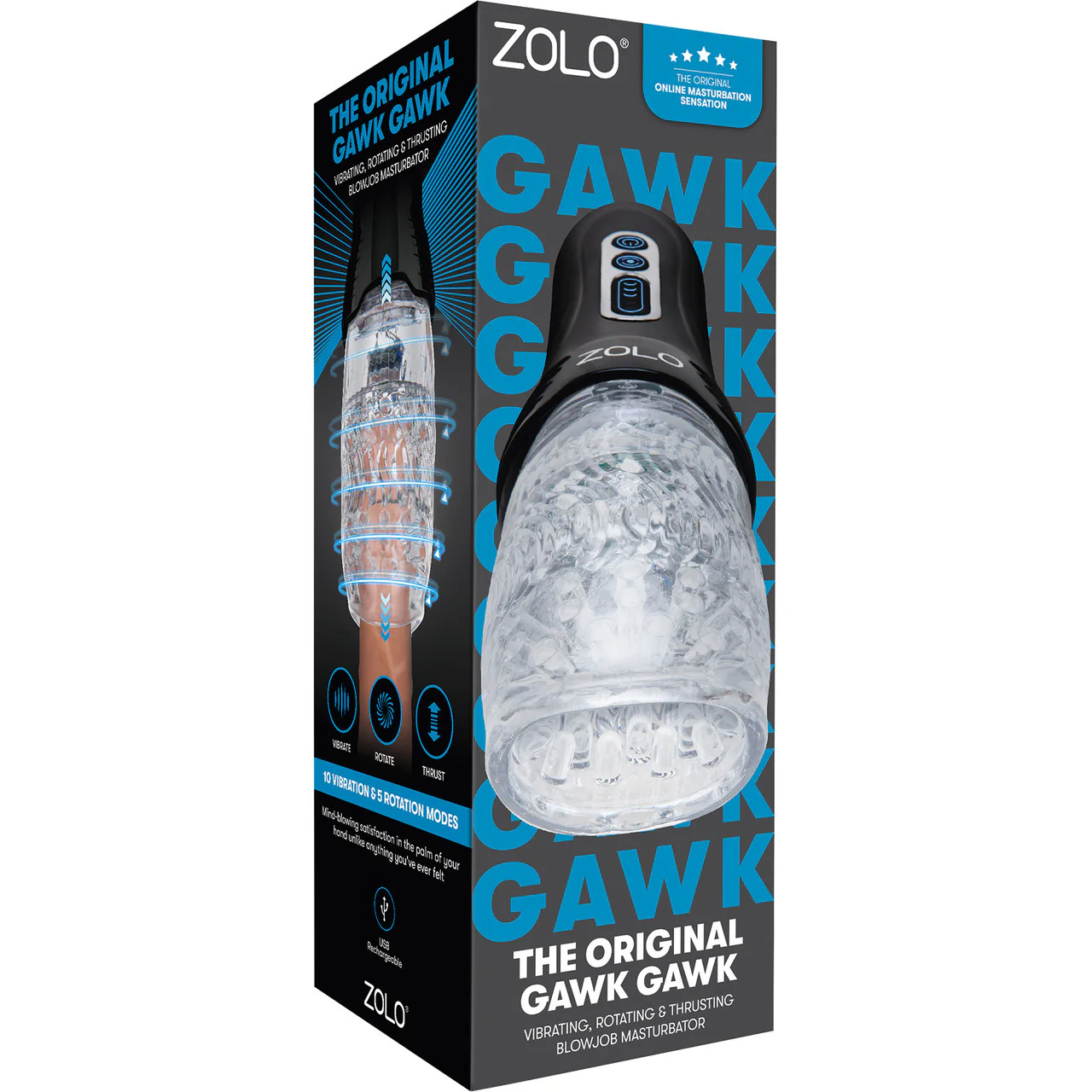 ZOLO The Original Gawk Gawk Rechargeable Vibrating, Rotating & Thrusting Oral Sex Penis Masturbator - Image 5